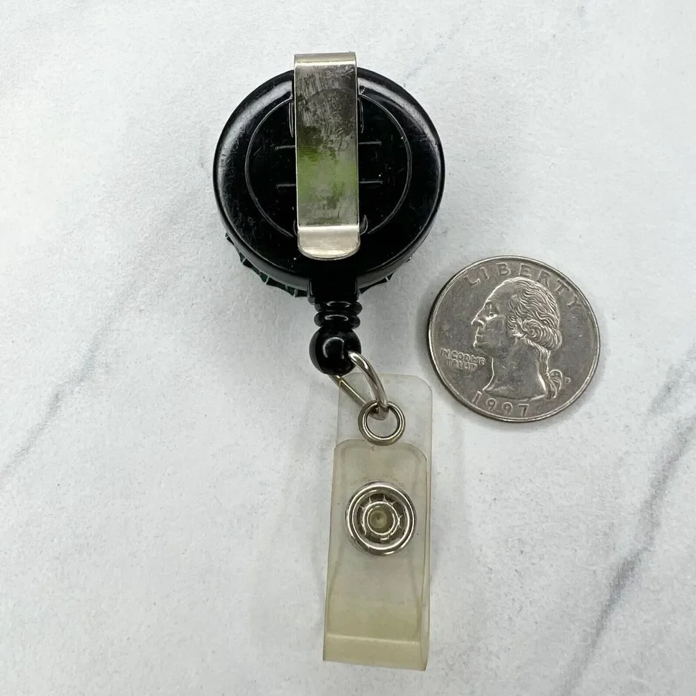 Bottle Cap Rhinestone Faux Compass Retractable Badge ID Holder